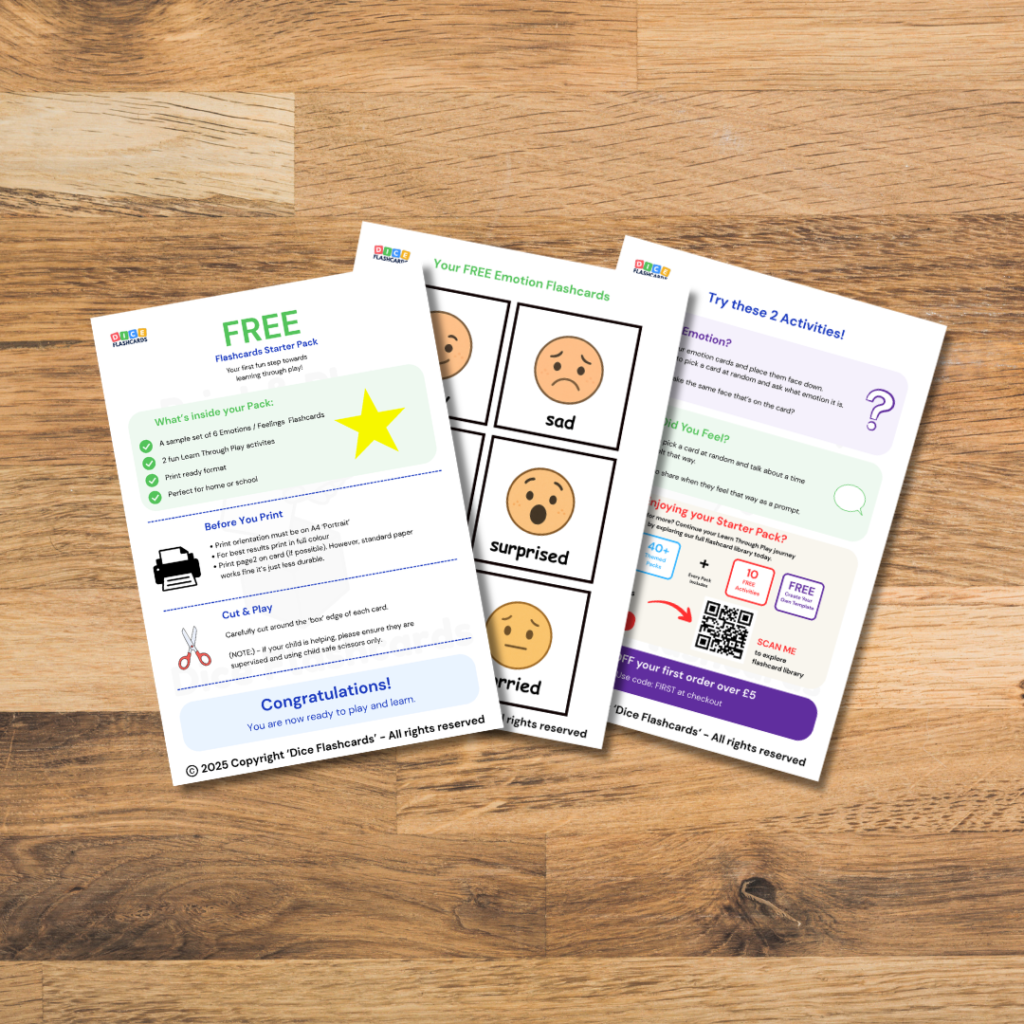 Dice Flashcards FREE Starter Pack with emotions flashcards and activity ideas