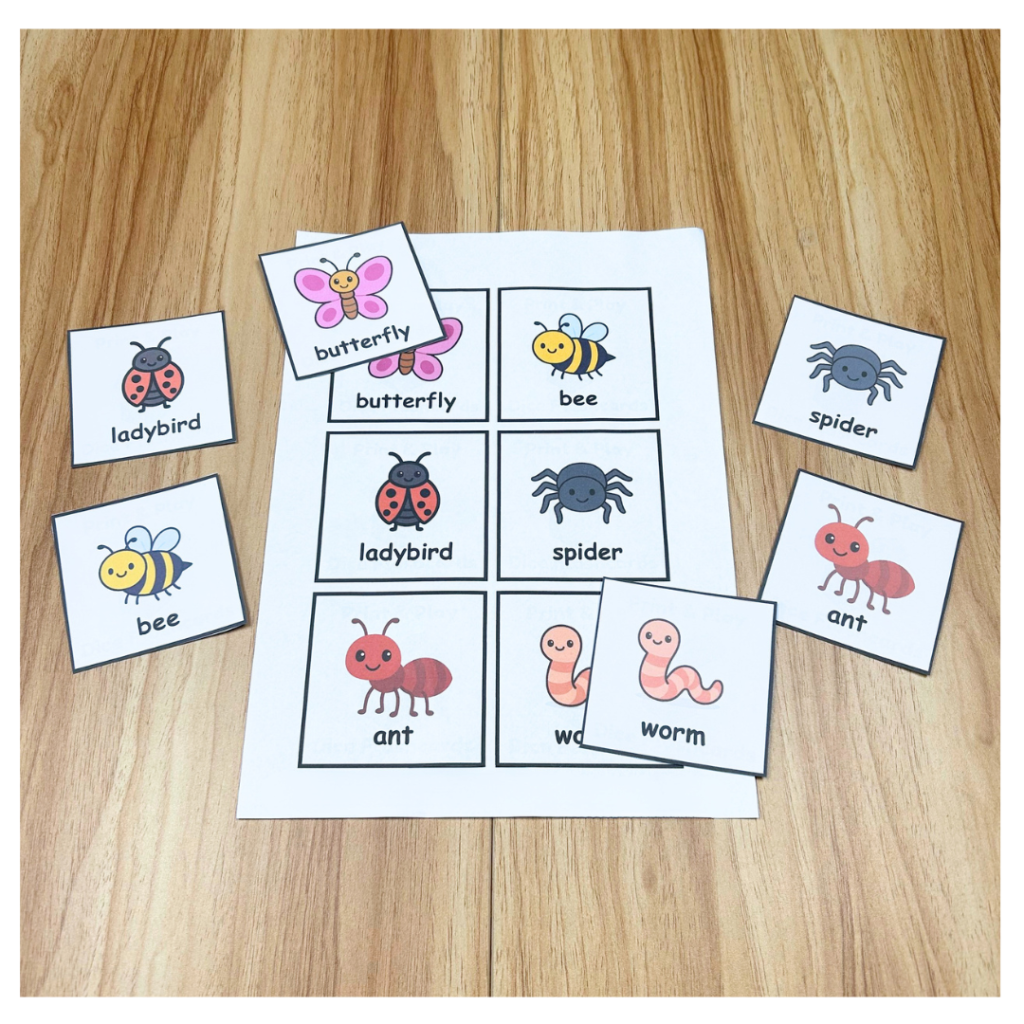 Printable picture flashcards used for a matching pairs game